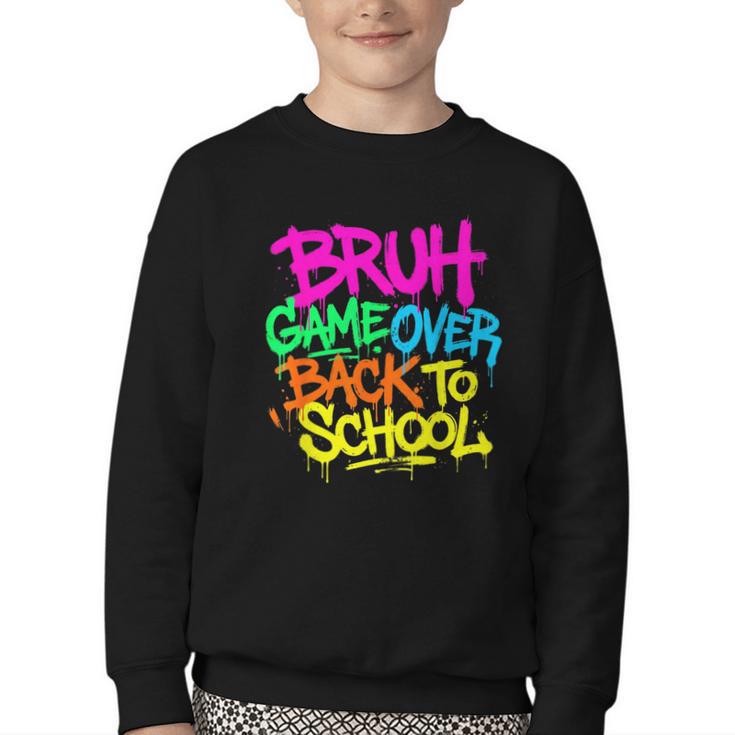 Back To School Bruh Game Over Gaming Boys Youth Crewneck Sweatshirt