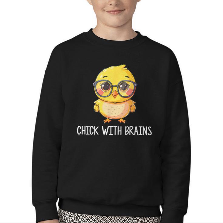 Back To School Chick With Brains Smart Intelligent Girls Youth Crewneck Sweatshirt