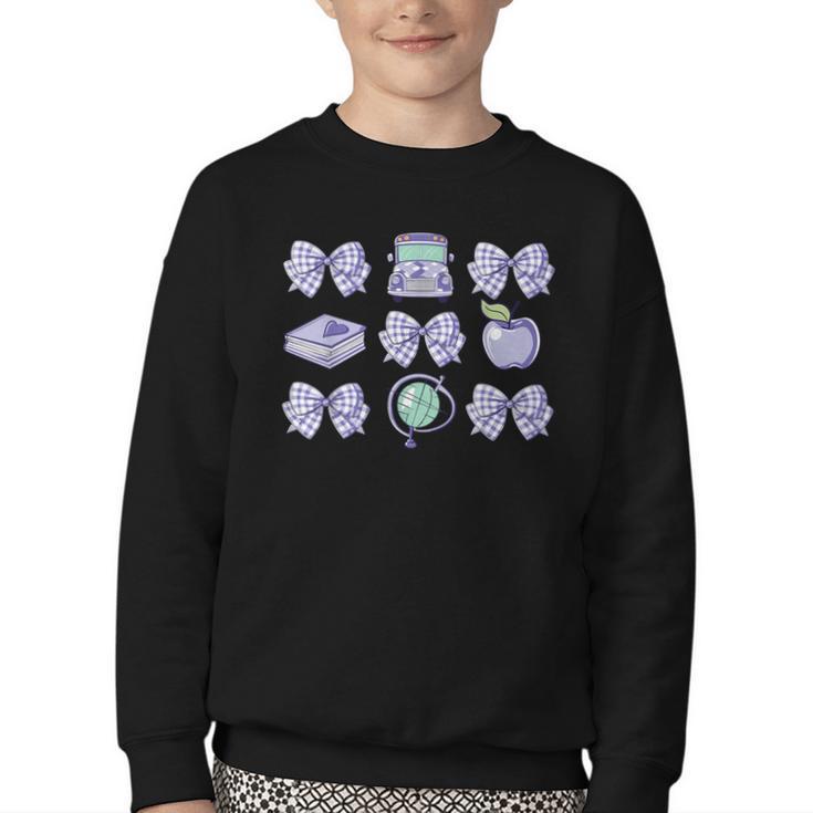 Back To School Coquette Bow Gingham First Day Of School Bows Youth Crewneck Sweatshirt
