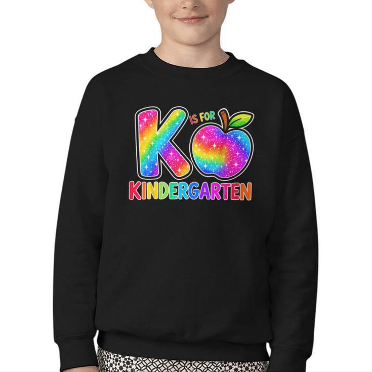 Back To School F Is For Kindergarten Rainbow Apple Kid Youth Crewneck Sweatshirt