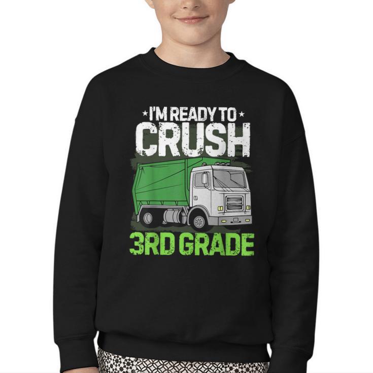 Back To School First Day Of 3rd Grade Garbage Truck Boys Youth Crewneck Sweatshirt