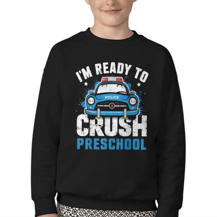 Back To School First Day Of Preschool Police Car Boys Youth Crewneck Sweatshirt