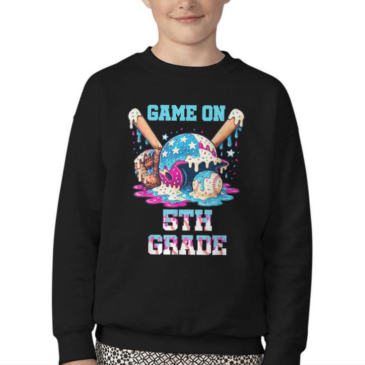 Back To School Game On Fifth Grade Baseball First Day Boys Youth Crewneck Sweatshirt