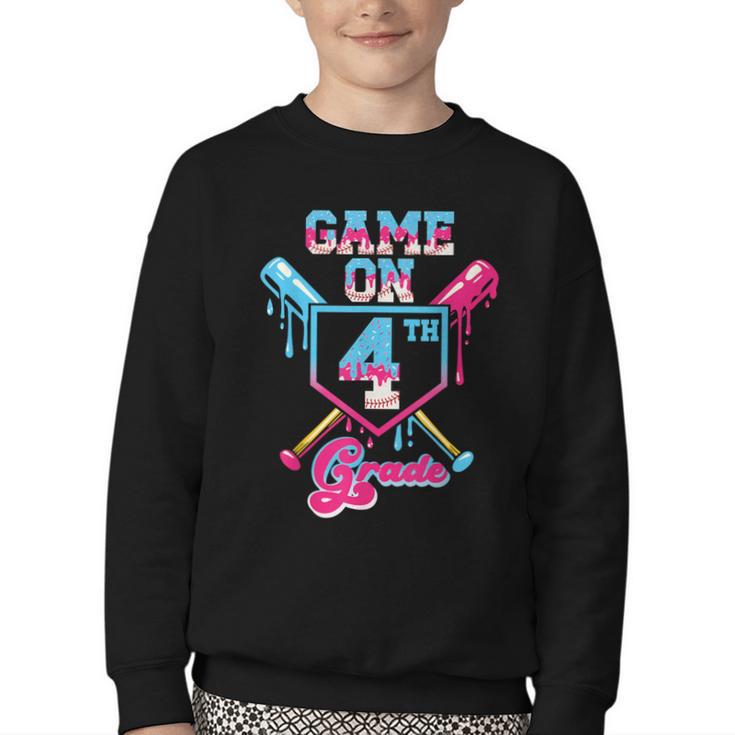 Back To School Game On Fourth Grade Baseball First Day Boys Youth Crewneck Sweatshirt