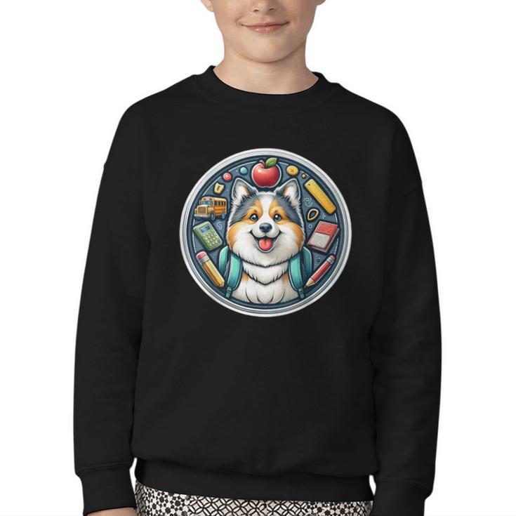 Back To School Icelandic Sheepdog Dog Boy Girls Student Kids Youth Crewneck Sweatshirt