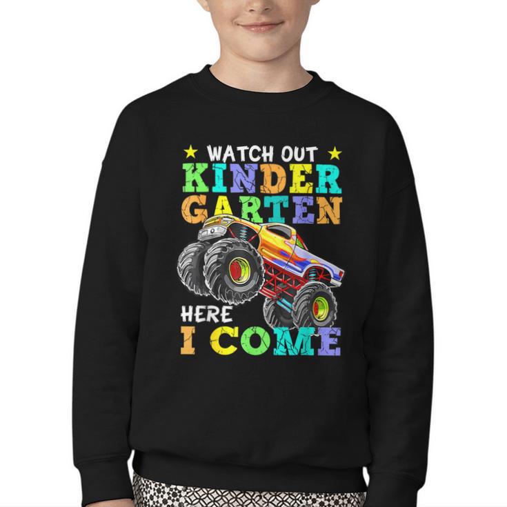 Back To School Kindergarten Here I Come For Boy Kid Truck Youth Crewneck Sweatshirt
