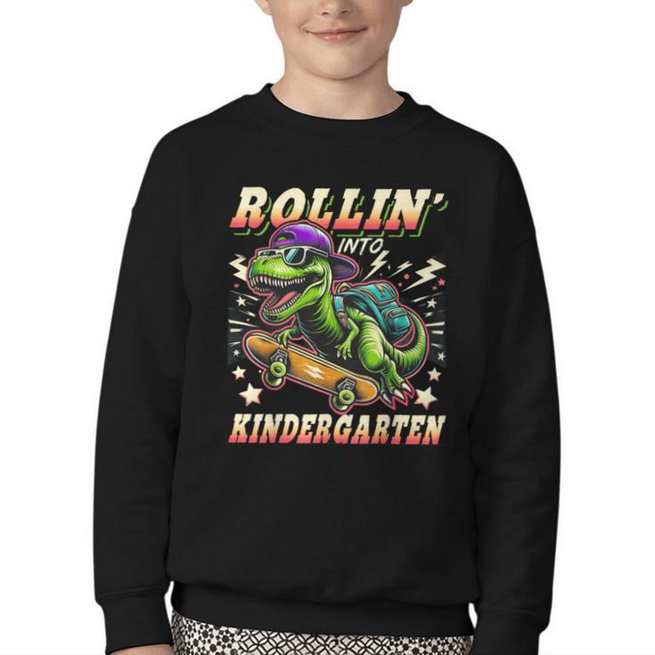 Back To School Kindergarten Dinosaur First Day Of School Boy Youth Crewneck Sweatshirt