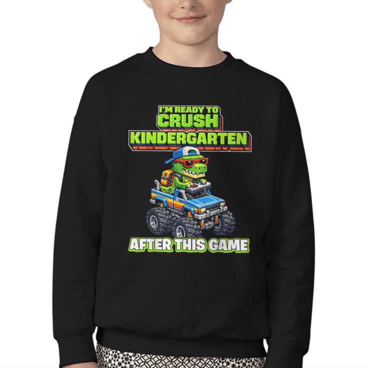 Back To School Kindergarten Retro Monster Truck Dinosaur Boy Youth Crewneck Sweatshirt