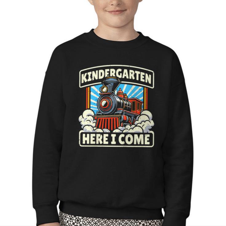 Back To School Kindergarten Here I Come Train Boys Girls Youth Crewneck Sweatshirt