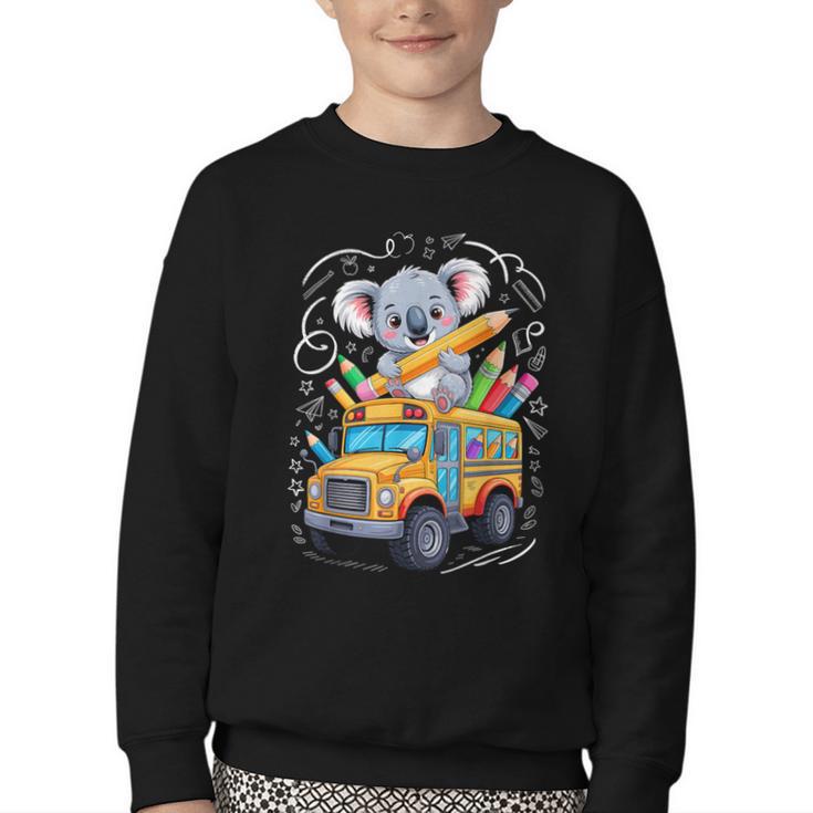 Back To School Koala School Bus 100 Days Of School Youth Crewneck Sweatshirt
