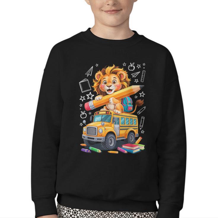 Back To School Lion School Bus 100 Days Of School Youth Crewneck Sweatshirt