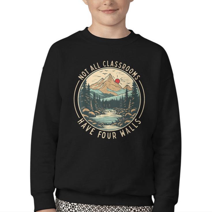 Back To School Not All Classrooms Have Four Walls Camping Youth Crewneck Sweatshirt Back To School Not All Classrooms Have Four Walls Camping Youth Crewneck Sweatshirt