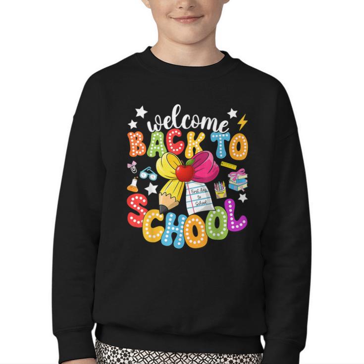 Back To School Pencil Coquette Bow First Day Of School Kids Youth Crewneck Sweatshirt