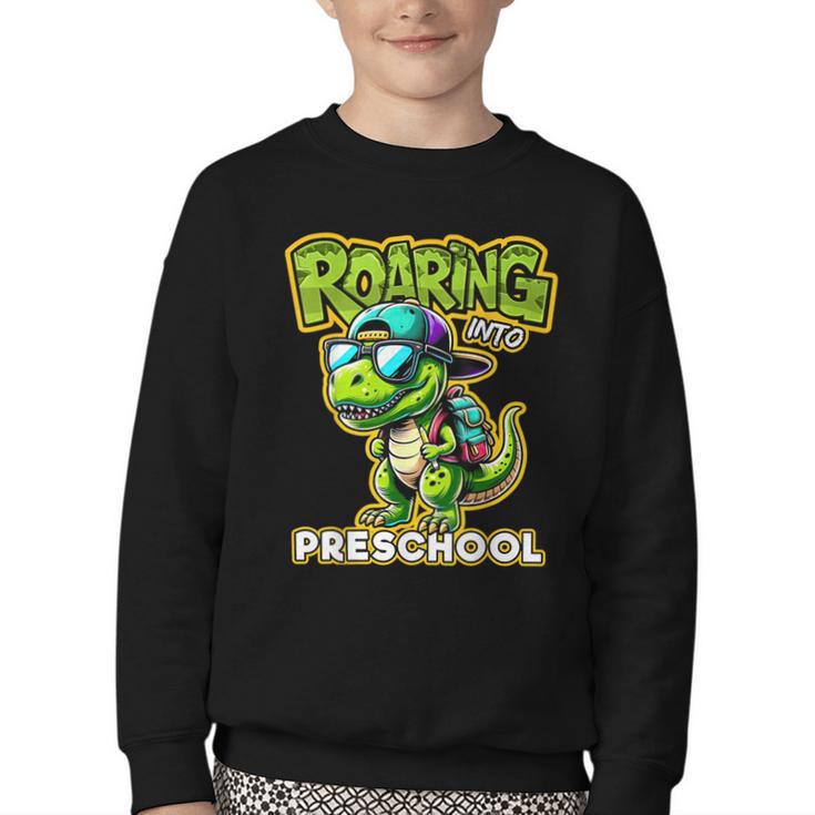 Back To School Preschool Dinosaur First Day Of School Boy Youth Crewneck Sweatshirt