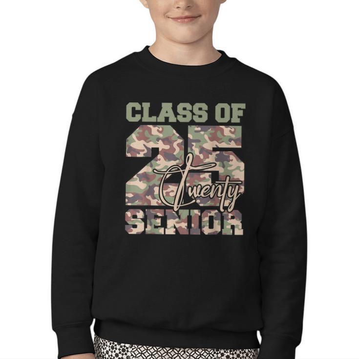 Back To School Senior 12th Grade Class Of 2025 Camouflage Youth Crewneck Sweatshirt
