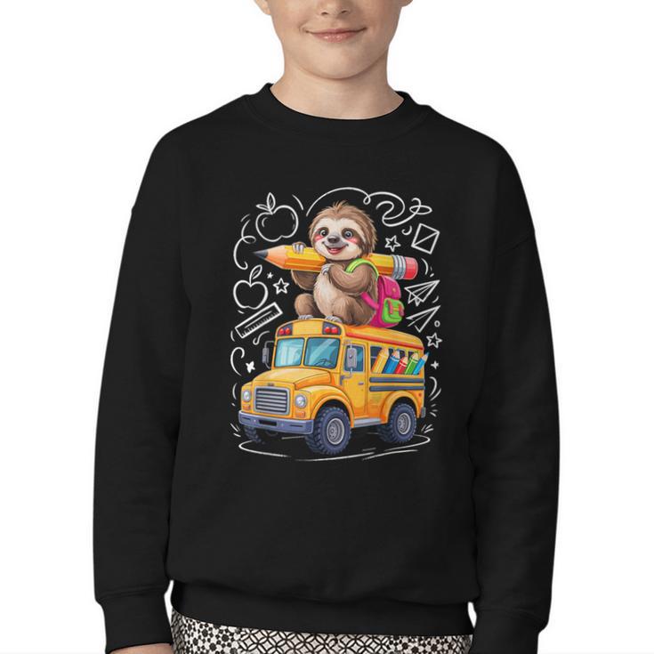 Back To School Sloth School Bus 100 Days Of School Youth Crewneck Sweatshirt