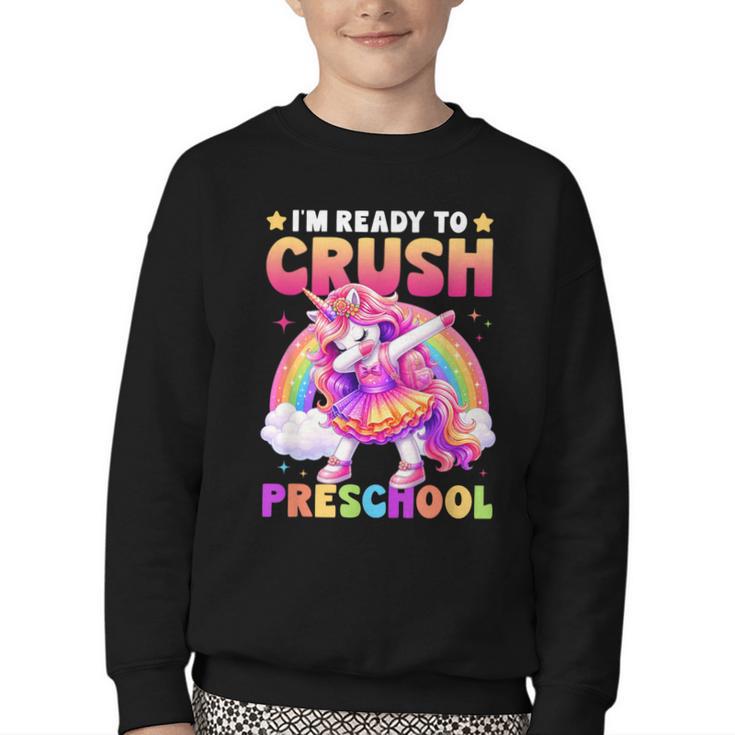 Back To School Unicorn Girls I'm Ready To Crush Preschool Youth Crewneck Sweatshirt