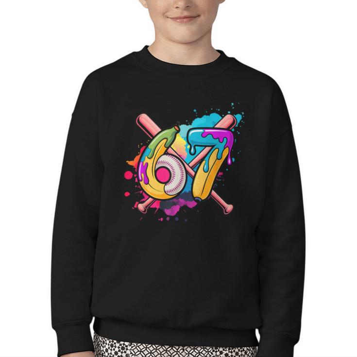 Banana Baseball 67 Ice Cream Drip Meme Youth Crewneck Sweatshirt