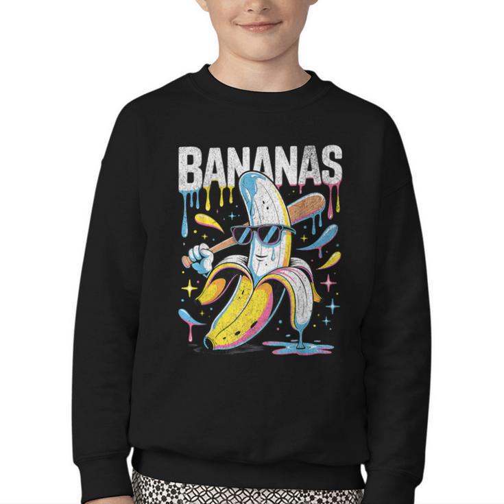 Banana Baseball Drip Kids Youth Boys Girls Sport Teens Youth Crewneck Sweatshirt