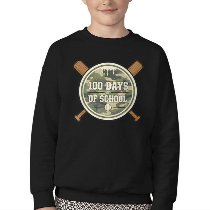 Baseball 100th Day Of School Camouflage Youth Crewneck Sweatshirt