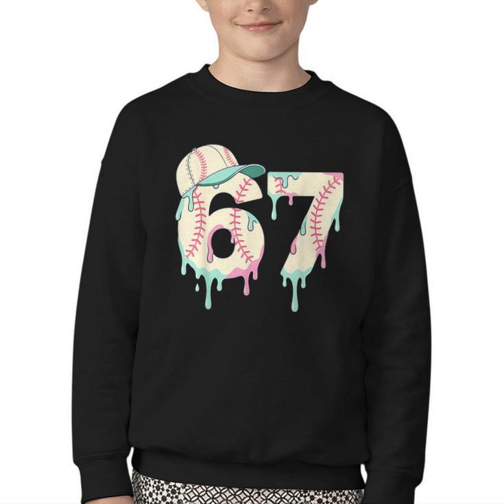 Baseball 67 Drip Six Seven Baseball Dripping Boys Kids Youth Crewneck Sweatshirt