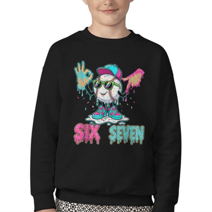 Baseball 67 Drip Six Seven Hand Signs Ice Cream Meme Youth Crewneck Sweatshirt