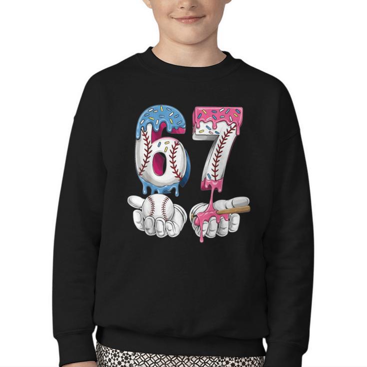 Baseball 67 Ice Cream Drip Six Seven Boys Girls Meme Youth Crewneck Sweatshirt
