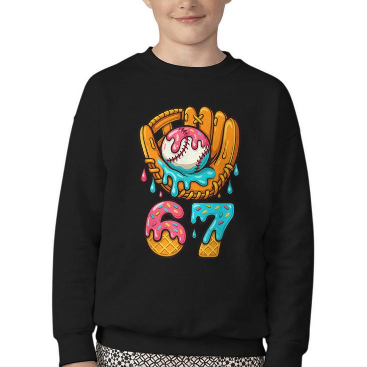 Baseball 67 Ice Cream Drip 67 Six Seven Meme 67th Birthday Youth Crewneck Sweatshirt