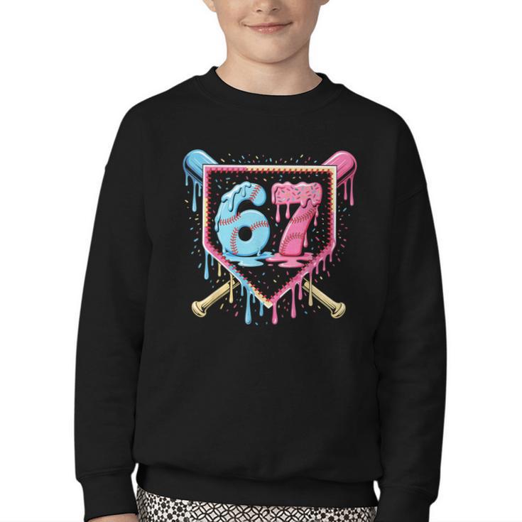 Baseball 67 Ice Cream Drip Six Seven Meme Boy Girl Kid Youth Crewneck Sweatshirt
