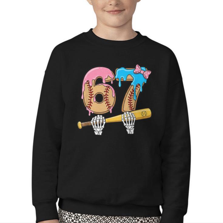 Baseball 67 Ice Cream Drip Skeleton Six Seven Boys Meme Youth Crewneck Sweatshirt