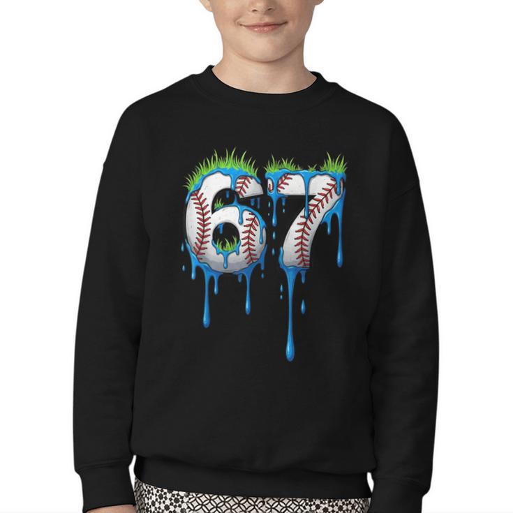 Baseball 67 Six Seven Gen Alpha Meme Blue Drip Boys Youth Crewneck Sweatshirt