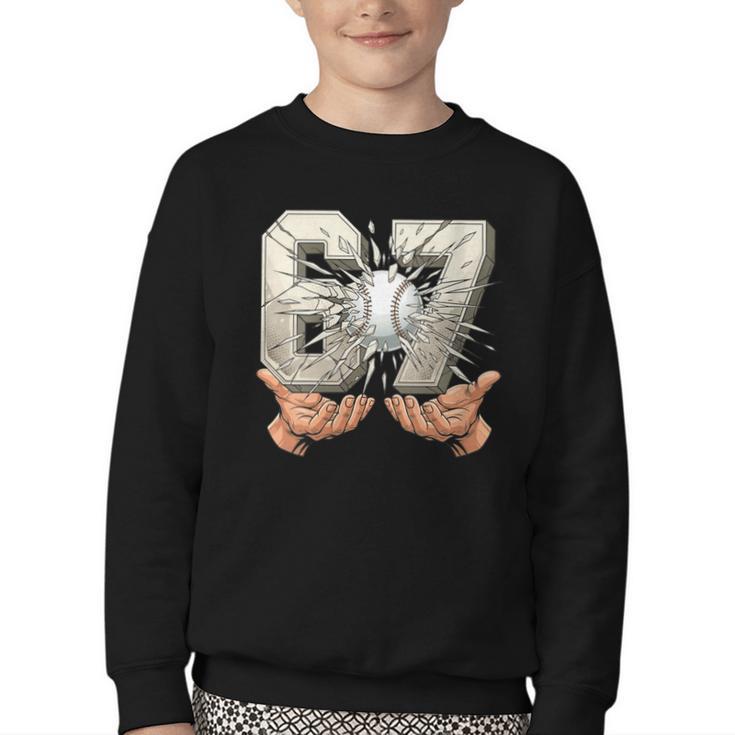 Baseball 67 Six Seven Gen Alpha Meme Youth Crewneck Sweatshirt