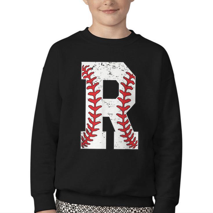 Baseball Alphabet Monogram Initial Letter R Youth Crewneck Sweatshirt