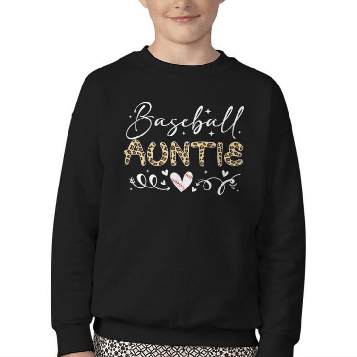 Baseball Auntie Leopard Baseball Heart Youth Crewneck Sweatshirt