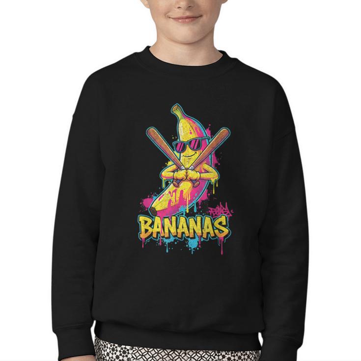 Baseball Banana Graffiti Urban For Kids Youth Crewneck Sweatshirt