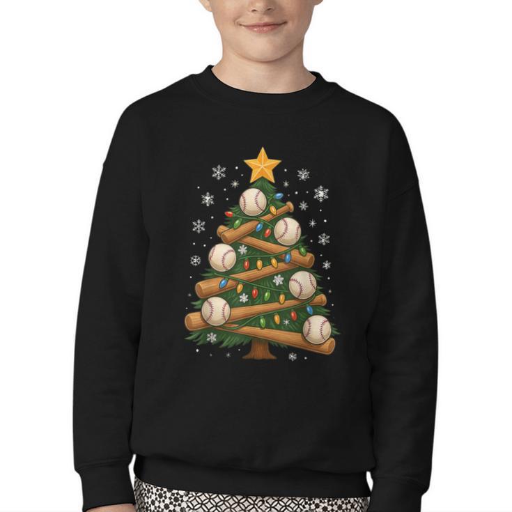 Baseball Bat Christmas Tree Lights Holiday Xmas Youth Crewneck Sweatshirt