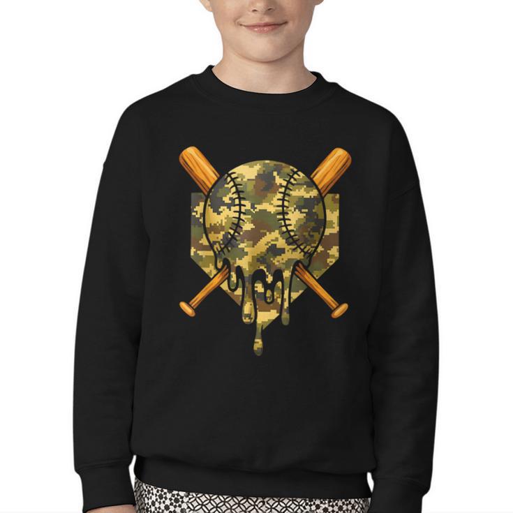 Baseball Camo Boys Ice Cream Youth Baseball Youth Crewneck Sweatshirt