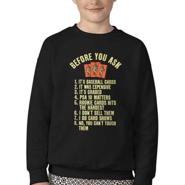Baseball Card Collector Baseball Card Trading Youth Crewneck Sweatshirt