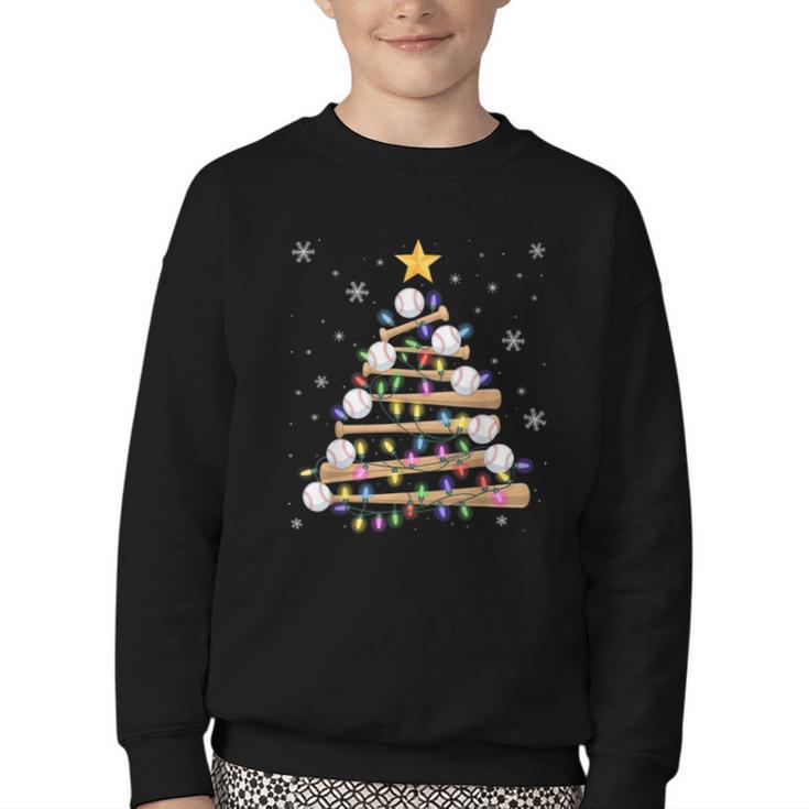 Baseball Christmas Tree Light Xmas Baseball Boys Kids Youth Crewneck Sweatshirt