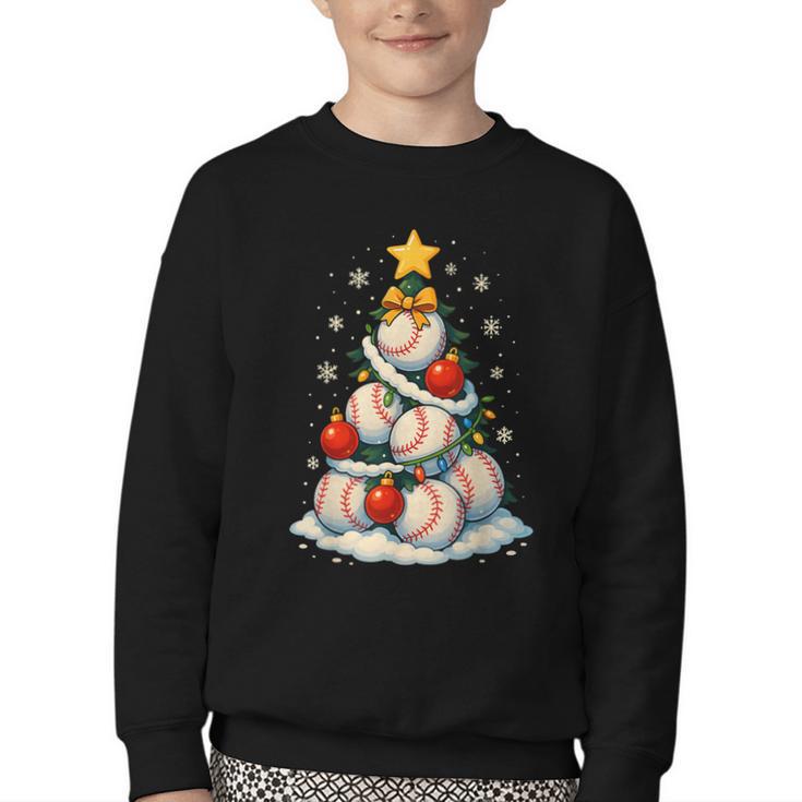 Baseball Christmas Tree Lights Santa Sport Player Lover Xmas Youth Crewneck Sweatshirt