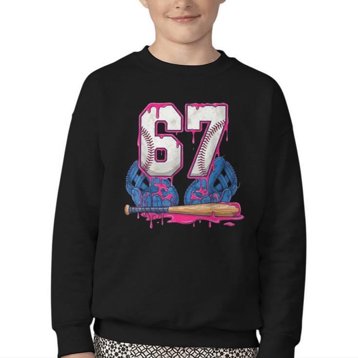 Baseball Drip 67 Meme Six Seven 6-7 Gen Alpha Slang Youth Crewneck Sweatshirt