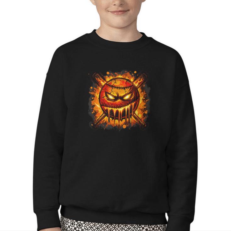 Baseball Drip Angry Lava Slime Ball Graphic Youth Crewneck Sweatshirt