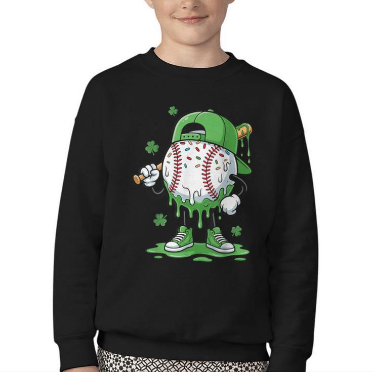 Baseball Drip For Boys Ice Cream Drip Baseball Player Youth Crewneck Sweatshirt
