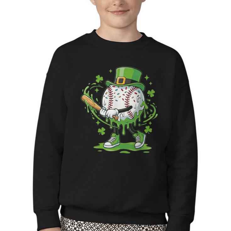 Baseball Drip For Boys Ice Cream Drip Youth St Patricks Day Youth Crewneck Sweatshirt
