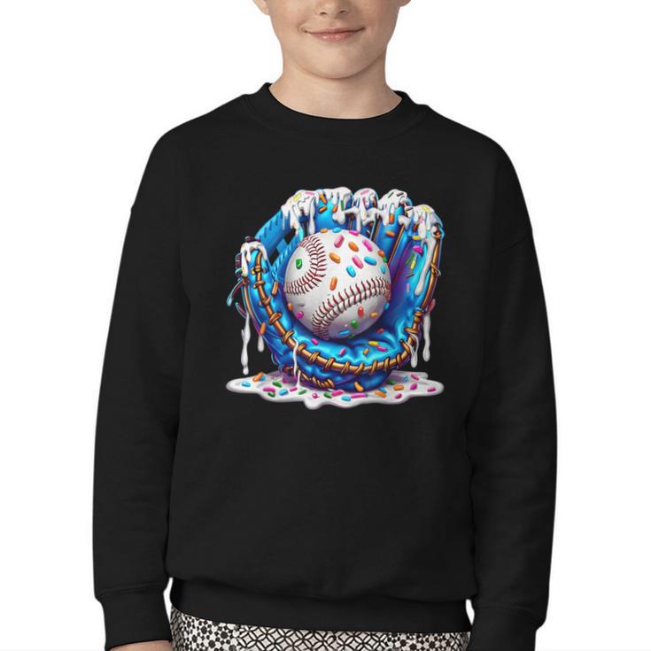 Baseball Drip For Boys Ice Cream Drip Youth Baseball Boys Youth Crewneck Sweatshirt
