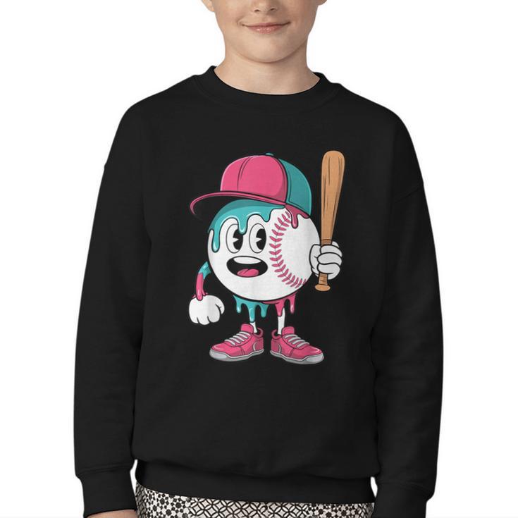 Baseball Drip Boys Ice Cream Youth Youth Crewneck Sweatshirt
