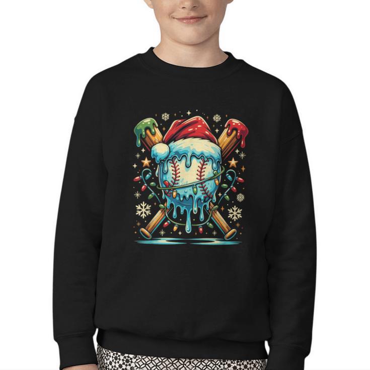 Baseball Drip Boys Youth Santa Christmas Baseball Youth Crewneck Sweatshirt