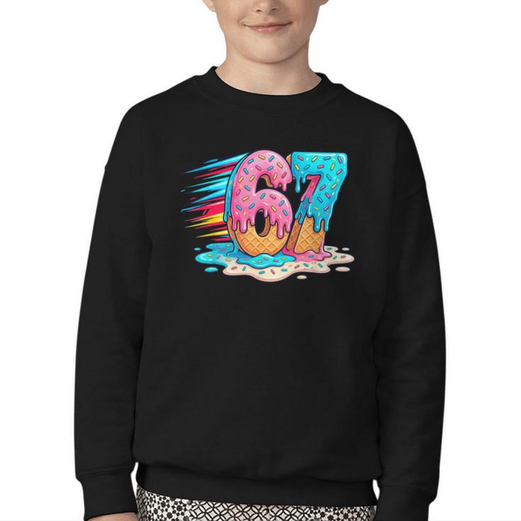 Baseball Drip Ice Cream 67 Graffiti Splash Melt Youth Crewneck Sweatshirt