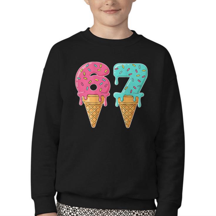 Baseball Drip Ice Cream 67 Baseball Youth Crewneck Sweatshirt