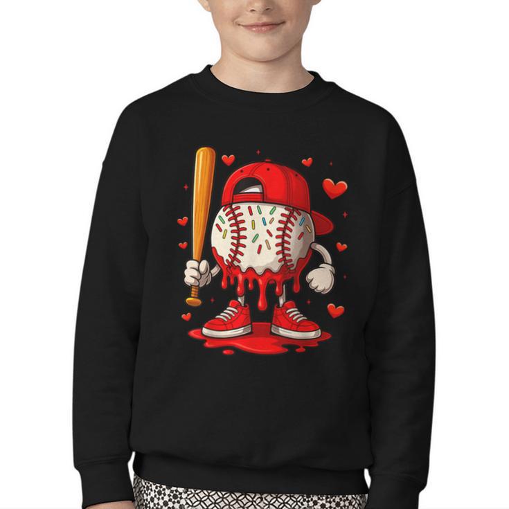 Baseball Drip Ice Cream Apparel Boys Kids Valentines Day Youth Crewneck Sweatshirt